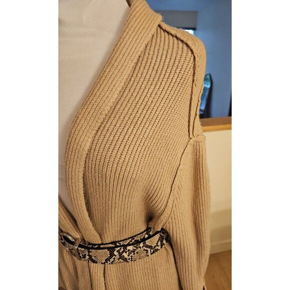 Wool Blend Beige Soft Cardigan Sweater Sz S Mid Length W Pockets Cozy Comfy - Picture 2 of 6